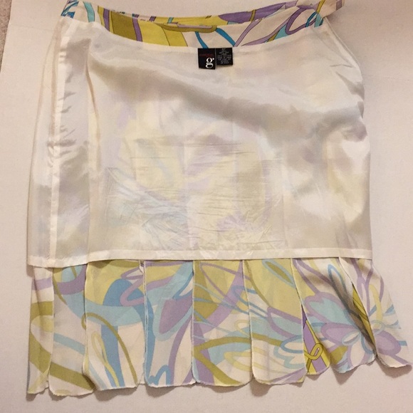 ESSENTIAL G Carwash Hem Silk Skirt Pucci-like mod Turquoise Violet White Mod - Picture 8 of 8